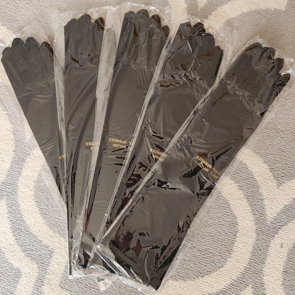 5 pr 15" Black Satin Stretch Gloves Elbow Length Prom Wedding Halloween Formal
